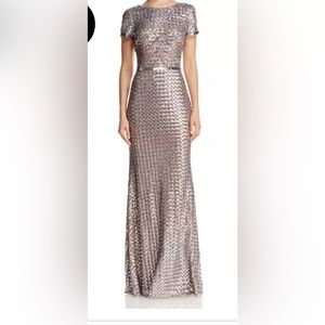COPY - Bloomingdale Aqua brand sequin gown size 8, color is Silver/Taupe